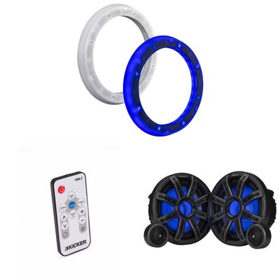 KICKER 51MSS84 8" Component LED Premium Marine Speakers & 51KLSR88-8.8-Inch to 8-Inch LED Adapter Rings & LED Remote Bundle