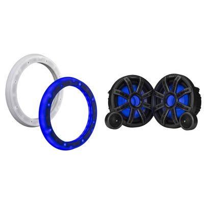 KICKER 51MSS84 8" Component LED Premium Marine Speakers & 51KLSR88-8.8-Inch to 8-Inch LED Adapter Rings Bundle