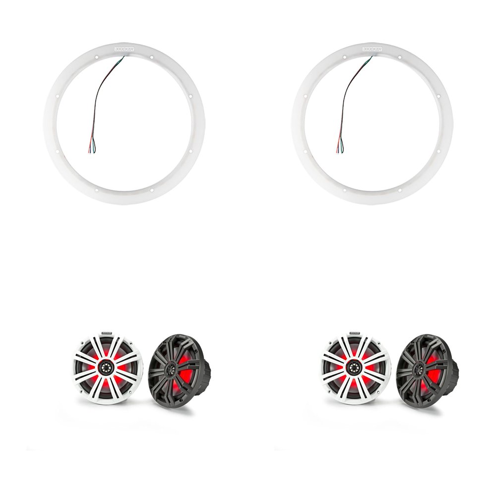Kicker (2 Pair) 45KM84L 8" LED Marine Speakers & 47KLSR8 8-Inch LED Spacer Rings Bundle