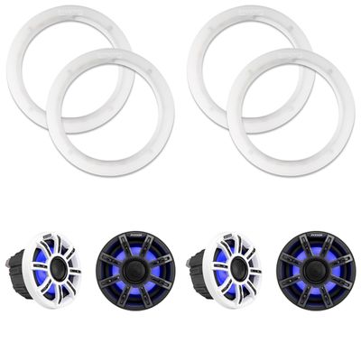 KICKER (2 Pair 51MSC65 LED 6.5" Premium Marine Coaxial with a Pair of 50KLSR65 6.5 Led Speaker Ring Bundle