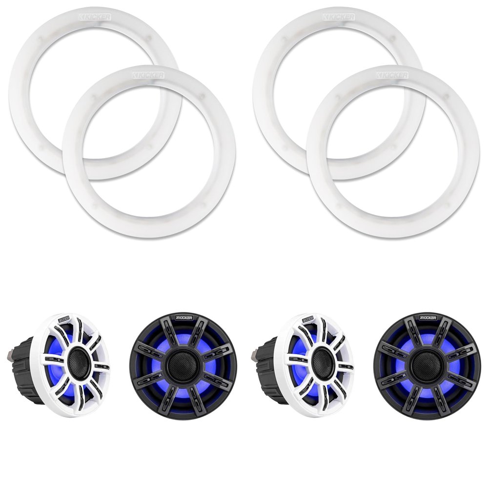 KICKER (2 Pair 51MSC65 LED 6.5" Premium Marine Coaxial with a Pair of 50KLSR65 6.5 Led Speaker Ring Bundle