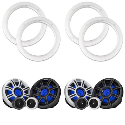 KICKER ( 2 Pair 51MSS65 LED 6.5" Premium Marine Component with a Pair of 50KLSR65 6.5 Led Speaker Ring Bundle