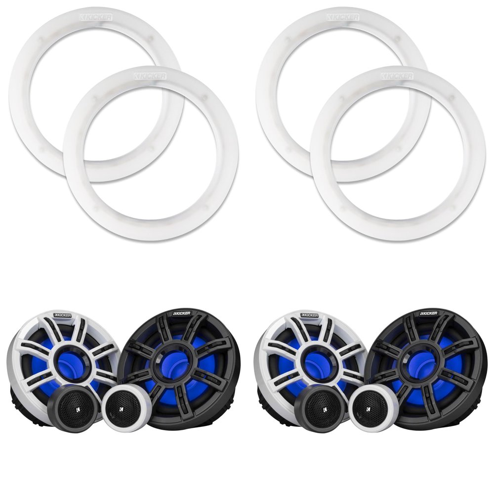 KICKER ( 2 Pair 51MSS65 LED 6.5" Premium Marine Component with a Pair of 50KLSR65 6.5 Led Speaker Ring Bundle