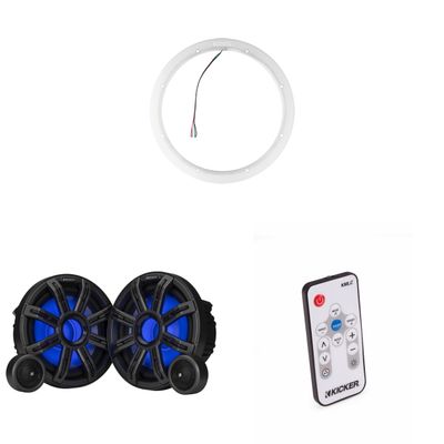 KICKER 51MSS84 8" Component LED Premium Marine Speakers & 47KLSR8 8-Inch LED Spacer Rings & LED Remote Bundle