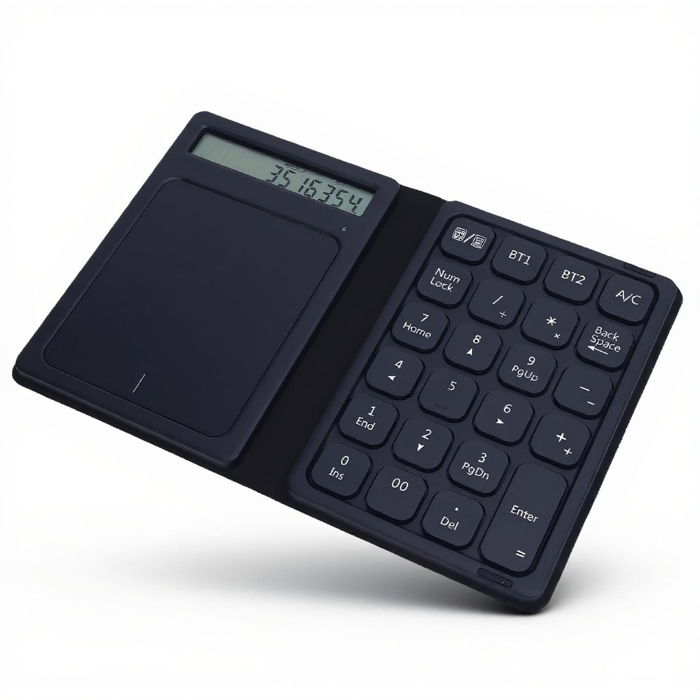 Heayzoki 23 Keys Bluetooth Number Pad, 3 in 1 Foldable Ultra Thin Wireless Numeric Keypad with Touchpad and Calculator, PU Leather Case, Type C Charging for Tablet Laptop
