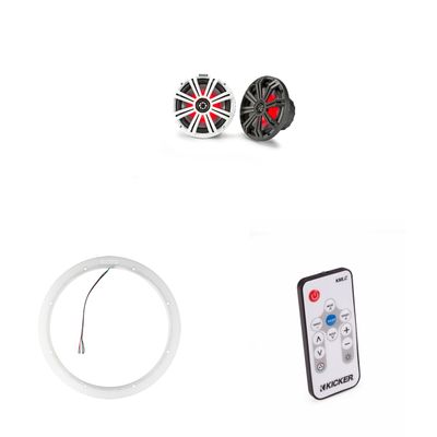 Kicker 45KM84L 8" LED Marine Speakers & 47KLSR8 8-Inch LED Spacer Rings & LED Remote Bundle