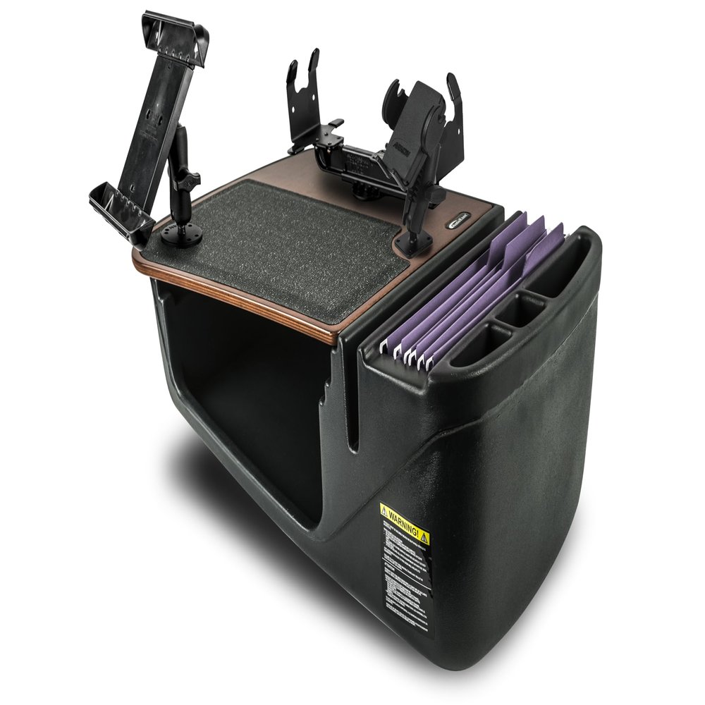 AutoExec Efficiency GripMaster Car Desk for Your Vehicle Workstation and Mobile Office, Mahogany with Phone Mount, Tablet Mount and Printer Stand
