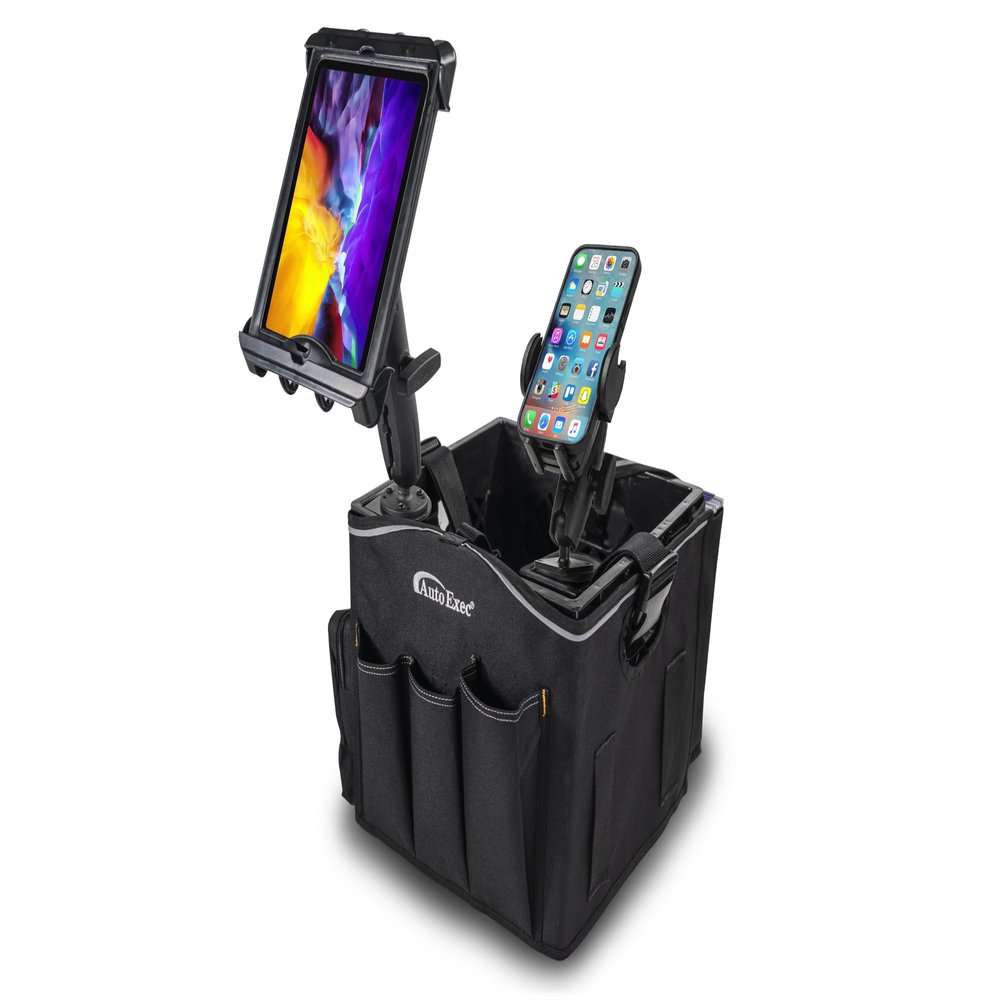 AutoExec Milkcrate Vehicle and Mobile Office Work Station with Apron Organizer, Phone Mount, Tablet Mount and 400 watt Power Inverter