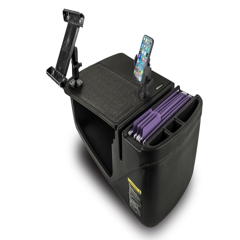 AutoExec Efficiency GripMaster Car Desk for Your Vehicle Workstation and Mobile Office, Black with 400 watt Power Inverter, Phone Mount and Tablet Mount