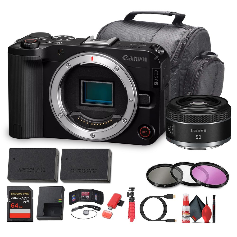 Canon EOS R50 V Mirrorless Camera (6895C002) | 24.2MP APS-C Sensor | 4K60p | Dual Pixel AF II | Flip Screen RF 50mm f/1.8 STM Lens + More