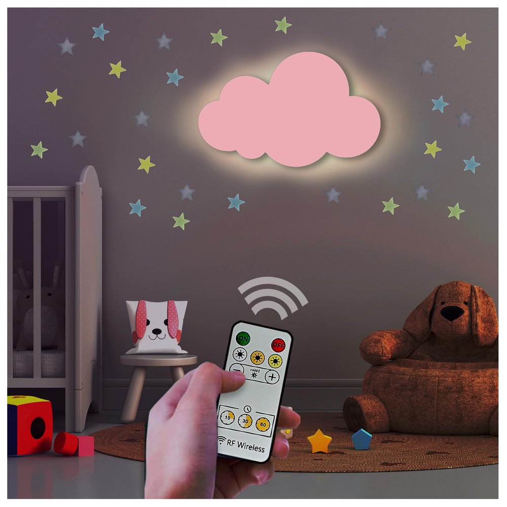 BAZENTI Cloud Lights - Nursery Decor Cloud Lamp, Rechargeable Baby Lamps with Remote, Hanging Lamp for Nursery, Kids Night Light with Timer & Touch Control (Pink)