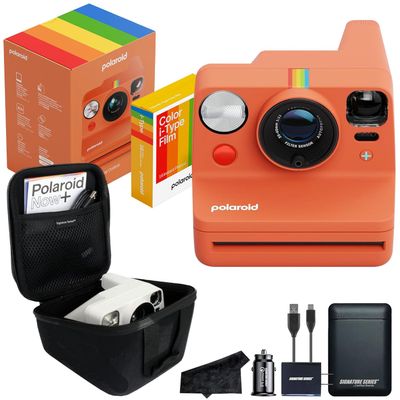 Polaroid Now+ 3rd Generation Bluetooth i-Type Instant Camera with 16 Color Film Photos, Coral | App Controlled with Signature Series Power Bundle