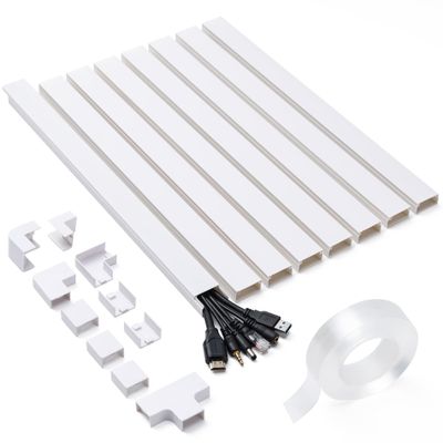 126in Cord Hider Kit, Cord Covers for Wires on Wall, Cable Hider Cord Organizer, Wire Hiders for TV on Wall, Cord Concealer, Cable Cover Wall Wire Management, 8 X L15.7 W1.18 H0.6in, White