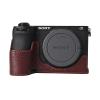 A6700 Case, BMAOLLONGB Handmade Litchi Genuine Real Leather Half Camera Case Bag Cover for Sony Alpha A6700 Bottom Opening Version + Hand Strap (Coffee) view 2