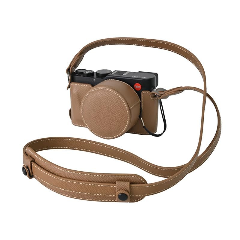 BMAOLLONGB D-Lux 8 Case, Handmade PU Leather Half Camera Case Bag Cover Bottom Opening Version for Leica D-Lux 8 D-Lux8 With Neck Strap Lens Cover (Brown)