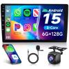6G+128G 8-Core Android Car Stereo Double Din 10.1 inch Wireless Carplay IPS Touchscreen Car Radio Android Auto Screen with GPS Navi Bluetooth DSP, Mirror Link, WiFi, FM RDS, Backup Camera SWC Driauto view 1