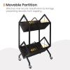 SwaaVee Vinyl Record Storage Holder with Wheels, 2-Tier Record Holder 160-200 LP with Dividers, Retro Style Quick Assembly Vinyl Record Display for Albums, Magazine, Book, Files (2 Tier- Black) view 4