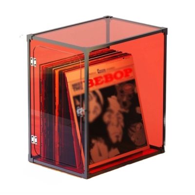 CAOJLjiaxiang-2012 CD-Holder Vinyl Record Storage Crate, LP Record Storage Holder Case with Aluminum Alloy Frame, Organic Glass Cover Record Organizer Box, Easy to Install Record Player Stand(Red)
