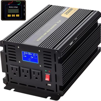 1pcs Power Inverter, 2500W Modified Sine Wave Inverter, 12V to AC 120V Car Converter, with Display, Remote Controller, LED