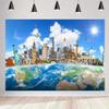 10X6.5FT Around The World Travel Backdrop Global Travel World Map Famous Landmark Buildings Photography Background Paris Eiffel Tower Holiday Themed Party Decoration YouTube Props ZH009 ZHTAOYH view 1