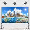 10X6.5FT Around The World Travel Backdrop Global Travel World Map Famous Landmark Buildings Photography Background Paris Eiffel Tower Holiday Themed Party Decoration YouTube Props ZH009 ZHTAOYH view 2