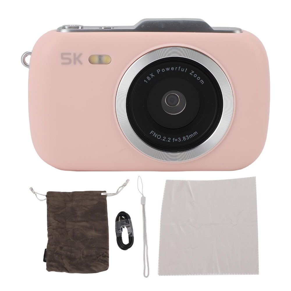 80MP 5K Digital Camera, 18x Zoom Webcam Loop Recording Slow Motion, Time Lapse Photography for (Pink)