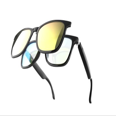 HYERNFOP Smart Sunglasses for Men & Women, Bluetooth Glasses with Magnetic UV400 Polarized Lenses Anti-Blue Light, Bluetooth 5.4, Built-in Microphone,Speaker(Yellow Lens)