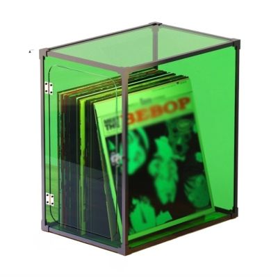 CAOJLjiaxiang-2012 CD-Holder Vinyl Record Storage Crate, LP Record Storage Holder Case with Aluminum Alloy Frame, Organic Glass Cover Record Organizer Box, Easy to Install Record Player Stand(Green)