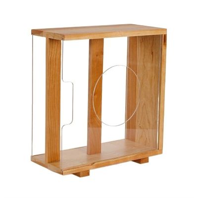 CD-Holder Vinyl Record Storage Holder, LP Record Storage Box with Solid Wood Frame, Vintage Album Holder, Dovetail Tenon Process, Vinyl Record Storage Cube Record Player Stand(Cherry wood)