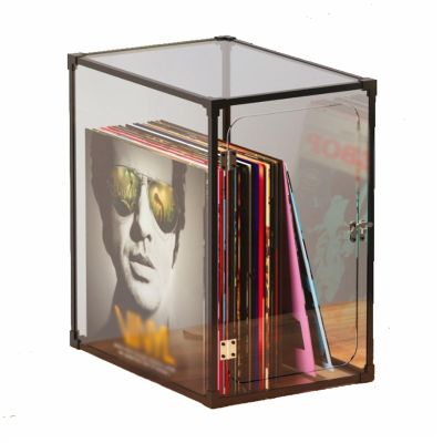 CAOJLjiaxiang-2012 CD-Holder Vinyl Record Storage Crate, LP Record Storage Holder Case with Aluminum Alloy Frame, Organic Glass Cover Record Organizer Box, Easy to Install Record Player Stand(Clear)
