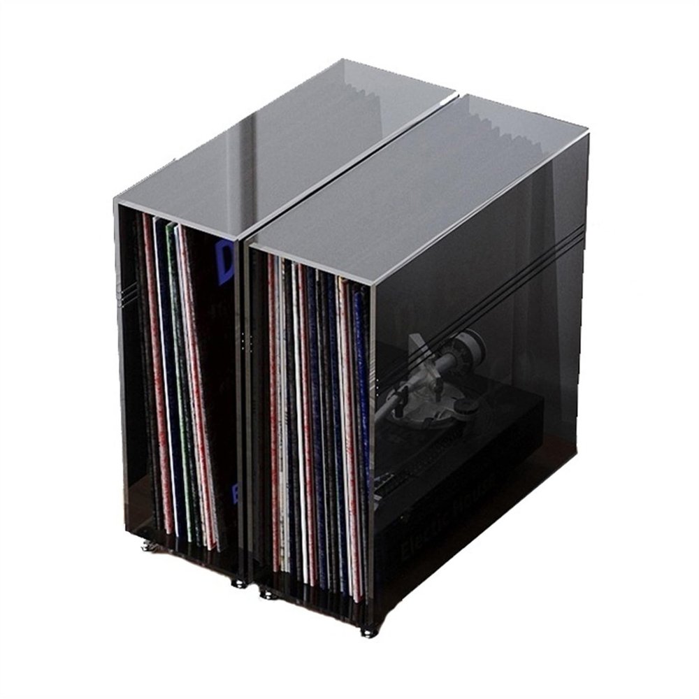 CAOJLjiaxiang-2012 CD-Holder Vinyl Record Holder, Desktop Record Storage Box with Stainless Steel Feet, Large Capacity Acrylic Vinyl Record Storage Rack Cube Record Player Stand