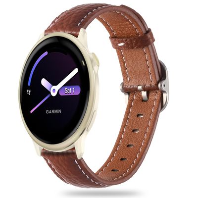 20mm Genuine Leather Soft Strap Quick Release Wristband Compatible with Garmin Vivoactive 6, Vivoactive 5, Vivoactive 3 smartwatch for Women (Brown)