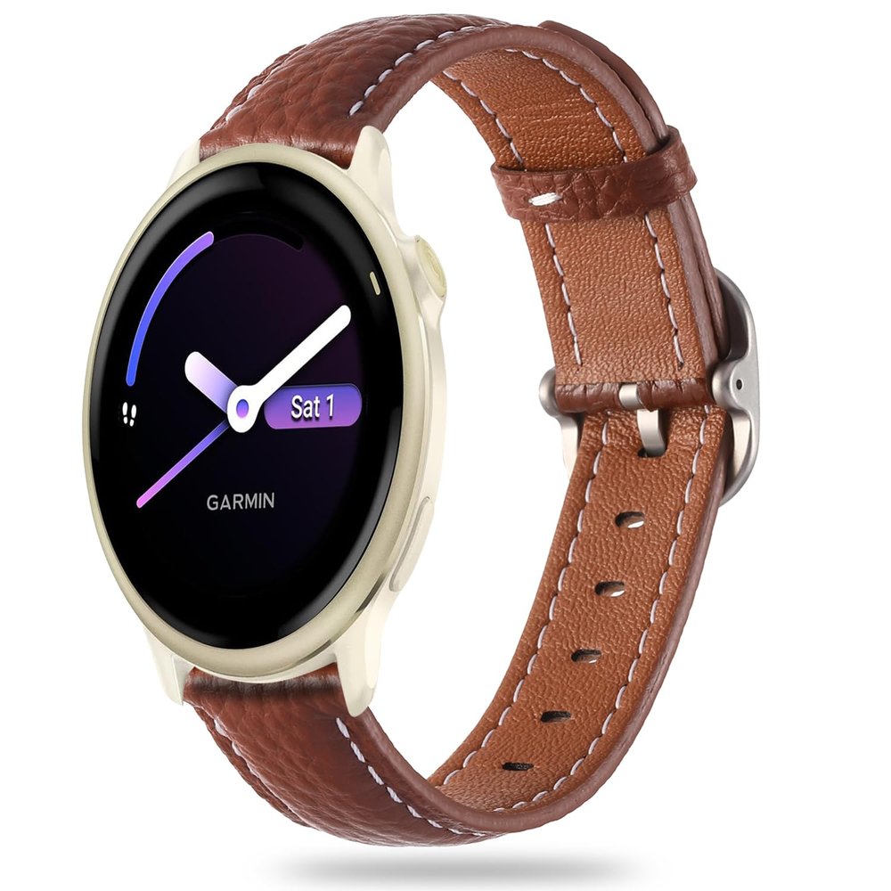 20mm Genuine Leather Soft Strap Quick Release Wristband Compatible with Garmin Vivoactive 6, Vivoactive 5, Vivoactive 3 smartwatch for Women (Brown)