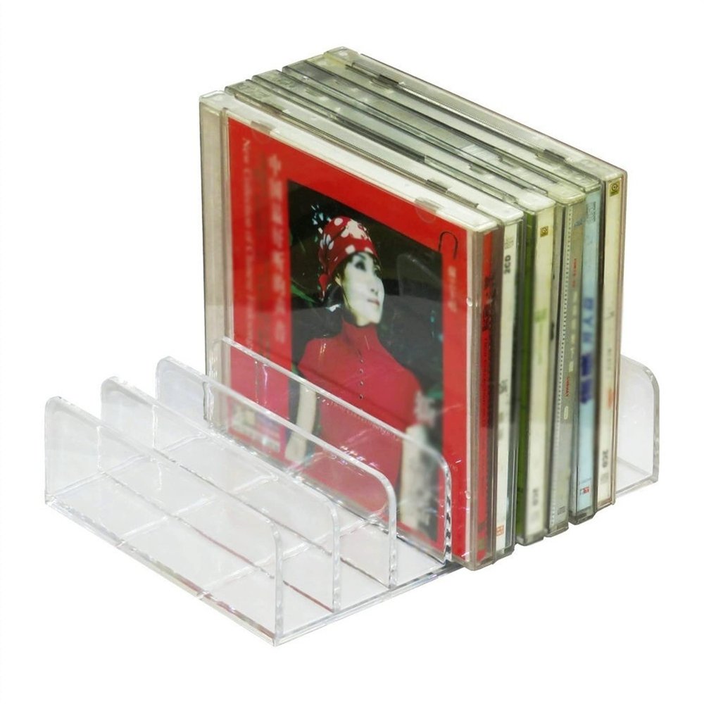 CAOJLjiaxiang-2012 CD-Holder DVD Storage Box Tray, Clear Acrylic CD DVD Holder Storage Rack, Stackable CD Display Rack CD Organizer Stand - Holds up to 14 Standard CD Cases Record Player Stand
