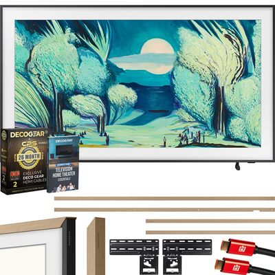 Samsung QN55LS03FA 55" The Frame QLED 4K AI TV (2025) Bundle with Modern Teak Bezel, CPS 26 Month Protection, Slim Flat Mount, 2X HDMI Cables & Deco Gear Complete Home Theater Beginner's Guidebook