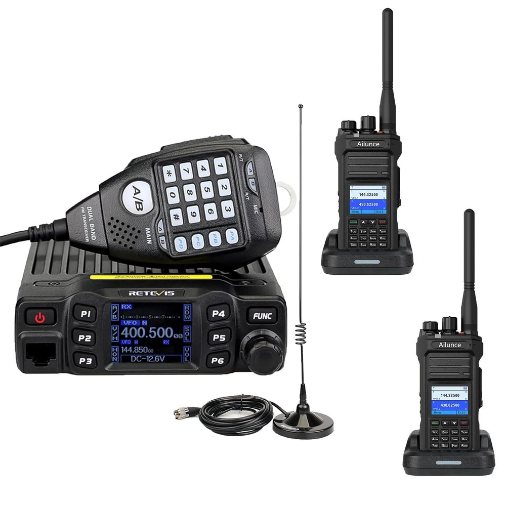 Retevis RT95 Mobile Radio with Antenna(1 Pack),HA1UV Dual Band Ham Radio Handheld(2 Pack),NOAA Weather Alert,SOS,IP67 Waterproof,Long Range Walkie Talkies Set for Emergency Disaster Communications