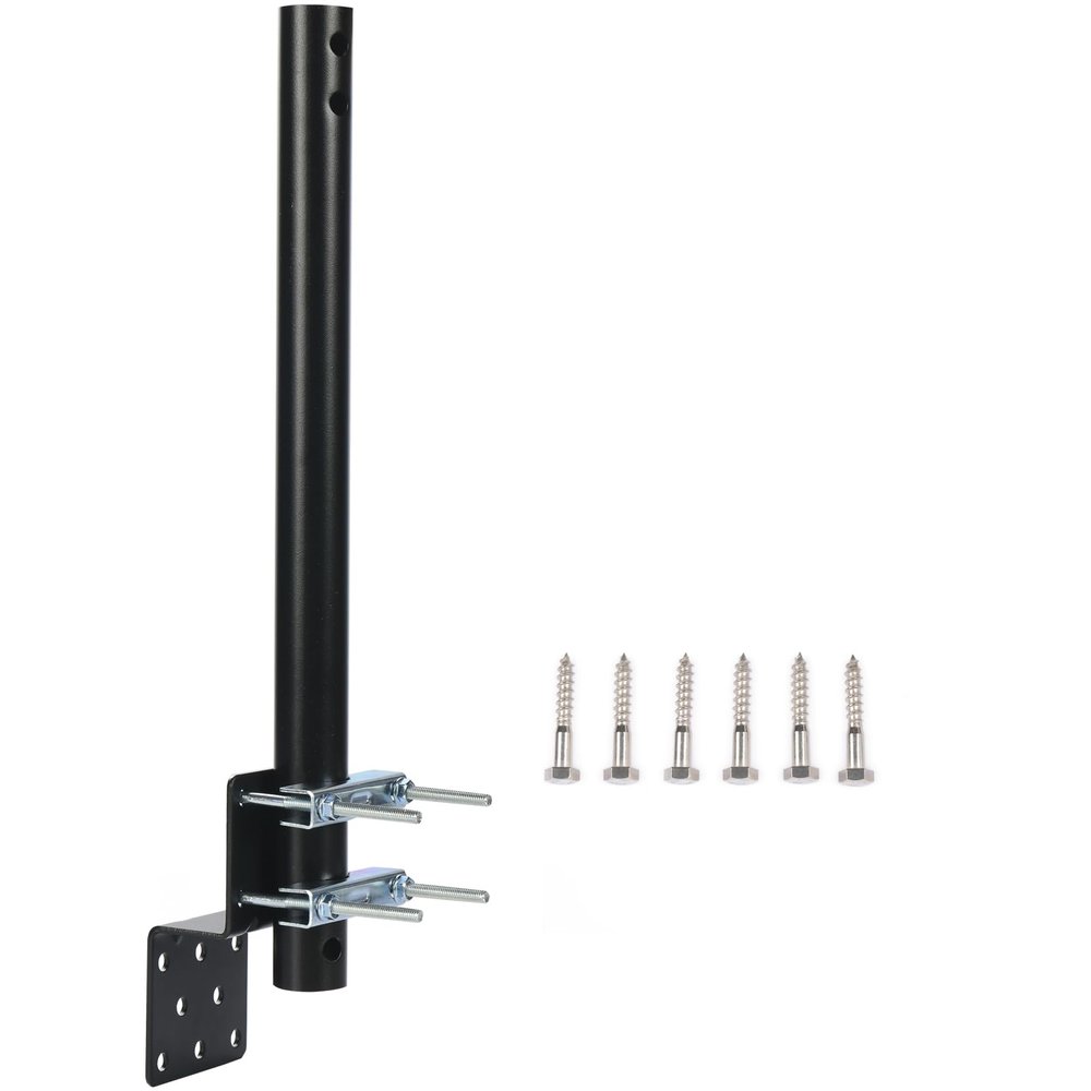 CEKAY Pole Mount with Bracket & Clamp U-Bolts for Outdoor Antennas, Signal Boosters & Weather Stations 16 1/2" Length, 1 1/4" OD Steel Pole, Powder-Coated, Corrosion-Resistant