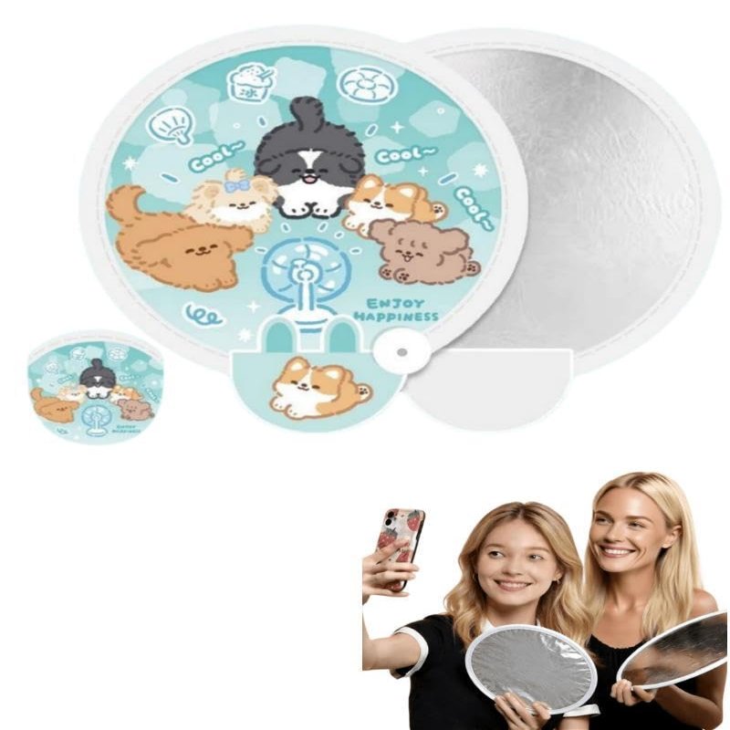 2PCS Mini Portable Foldable Reflector, Portable Reflector for Outdoor Shooting, Portrait Still Life Light Filler, Cartoon Folding Group Fan Portable Light Filler 7.87.8 inches /2020 cm (Fan Puppy)