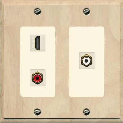 RiteAV HDMI and 2 RCA (Red/White) Wall Plate - 2 Gang [Wood/Light-Almond]
