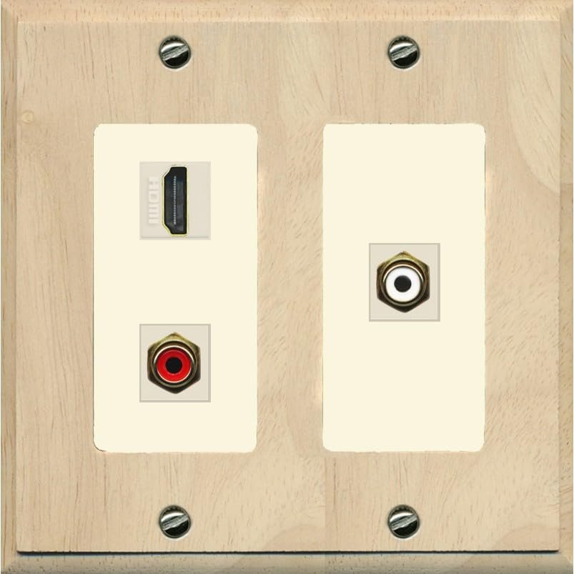 RiteAV HDMI and 2 RCA (Red/White) Wall Plate - 2 Gang [Wood/Light-Almond]
