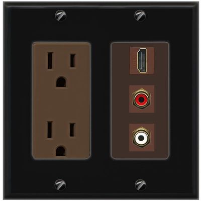 RiteAV HDMI and 2 RCA (Red/White) Wall Plate - Outlet [Black/Brown]