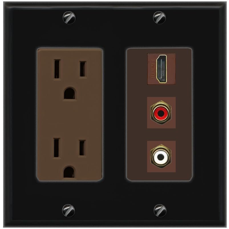 RiteAV HDMI and 2 RCA (Red/White) Wall Plate - Outlet [Black/Brown]