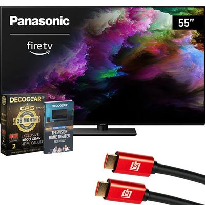 Panasonic TV-55Z85AP Z85 55 inch OLED 4K UHD Smart Fire TV (2024) Bundle with CPS Exclusive 26 Month Protection, 2X 4K HDMI Cable & Deco Gear Complete Home Theater Beginner's Guidebook