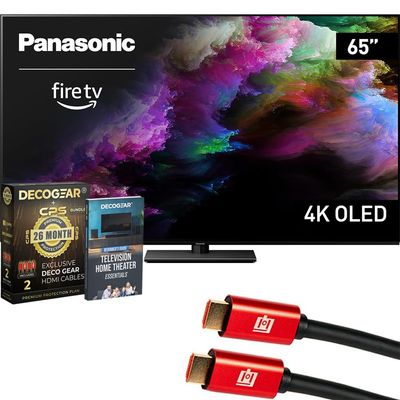 Panasonic TV-65Z85AP Z85 65 inch OLED 4K UHD Smart Fire TV (2024) Bundle with CPS Exclusive 26 Month Protection, 2X 4K HDMI Cable & Deco Gear Complete Home Theater Beginner's Guidebook