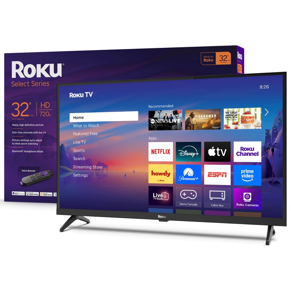Roku Smart TV 32-Inch Select Series, 720p HD TV Roku TV with Voice Remote Flat Screen LED Television with Wi-Fi for Streaming Live Local News, Sports, Family Entertainment