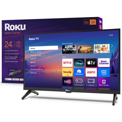 Roku Smart TV 24-Inch Select Series, 720p HD TV Roku TV with Voice Remote Flat Screen LED Television with Wi-Fi for Streaming Live Local News, Sports, Family Entertainment