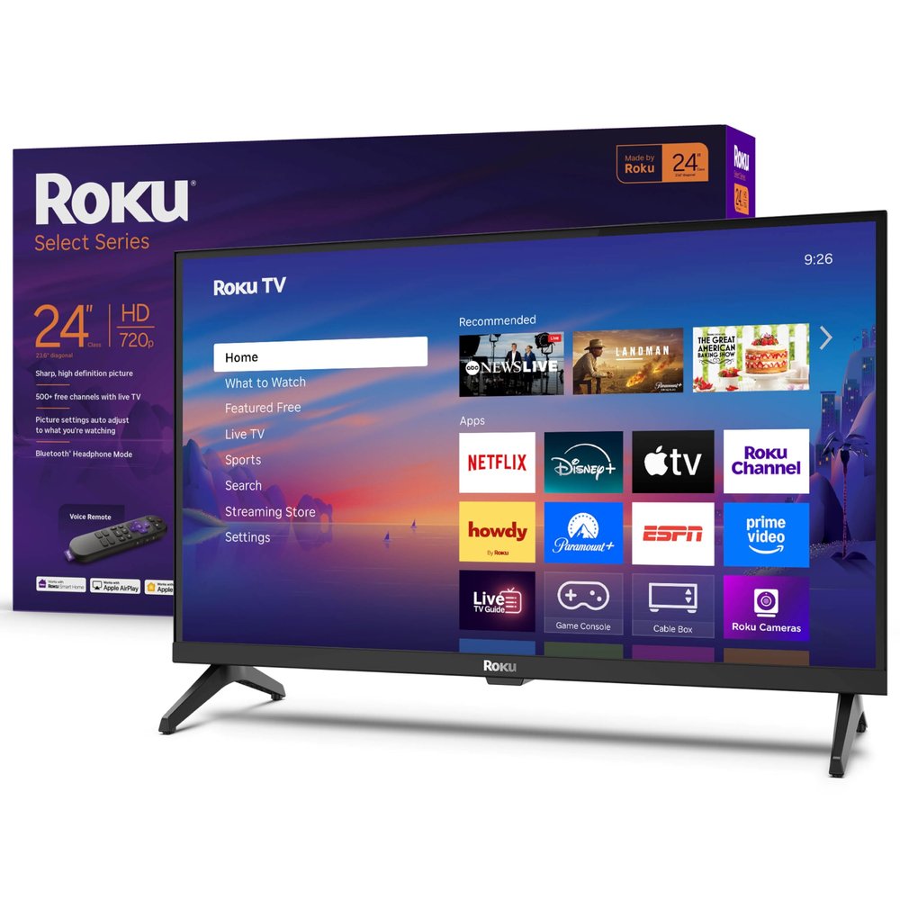 Roku Smart TV  24-Inch Select Series, 720p HD TV  Roku TV with Voice Remote  Flat Screen LED Television with Wi-Fi for Streaming Live Local News, Sports, Family Entertainment