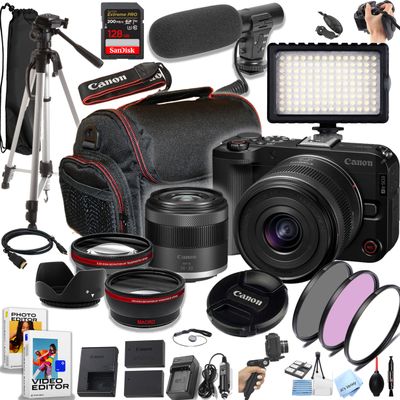 Canon EOS R50V 24.2MP APS-C CMOS Sensor Mirrorless Camera with 14-30mm Lens, 128GB Memory, Video Light, Microphone, Grip, Filters, Lenses, Case, Software and More (Premium Bundle) (Renewed)