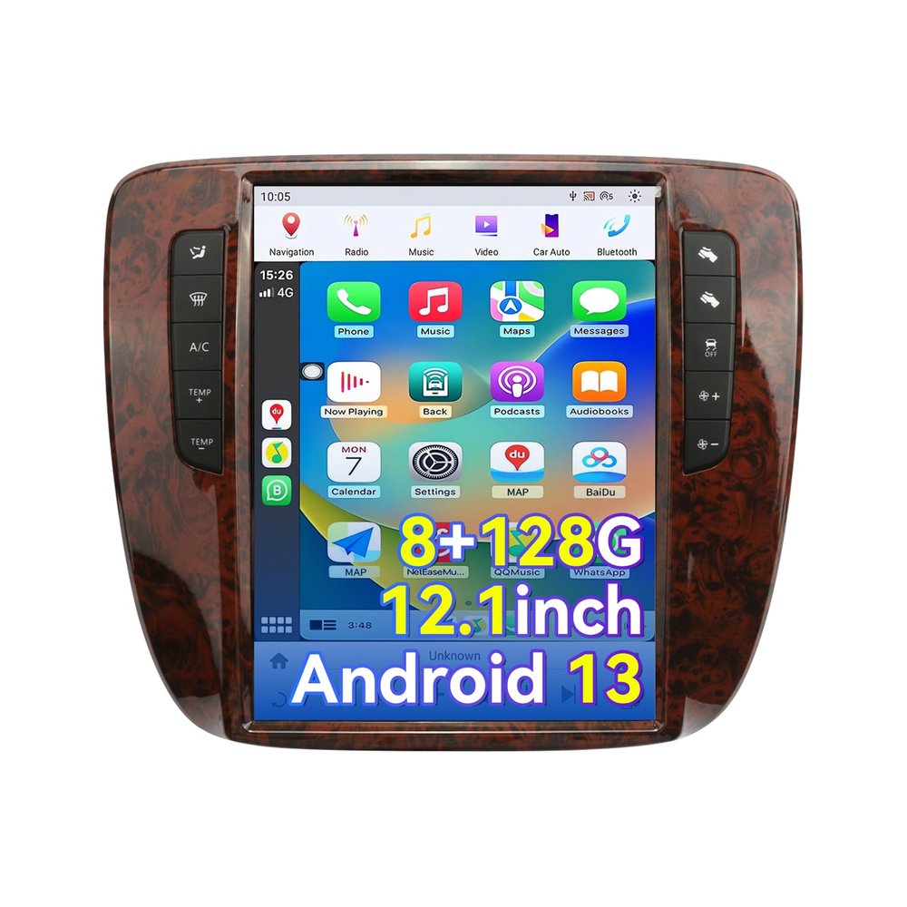 12.1 Inch Car Radio Compatible with GMC Yukon Chevrolet Silverado Tahoe Suburban 2007-2013(Auto AC), Android 13 8+128GB Car Stereo with Wireless Carplay/Android Auto/WiFi /4G LTE/GPS Navigation