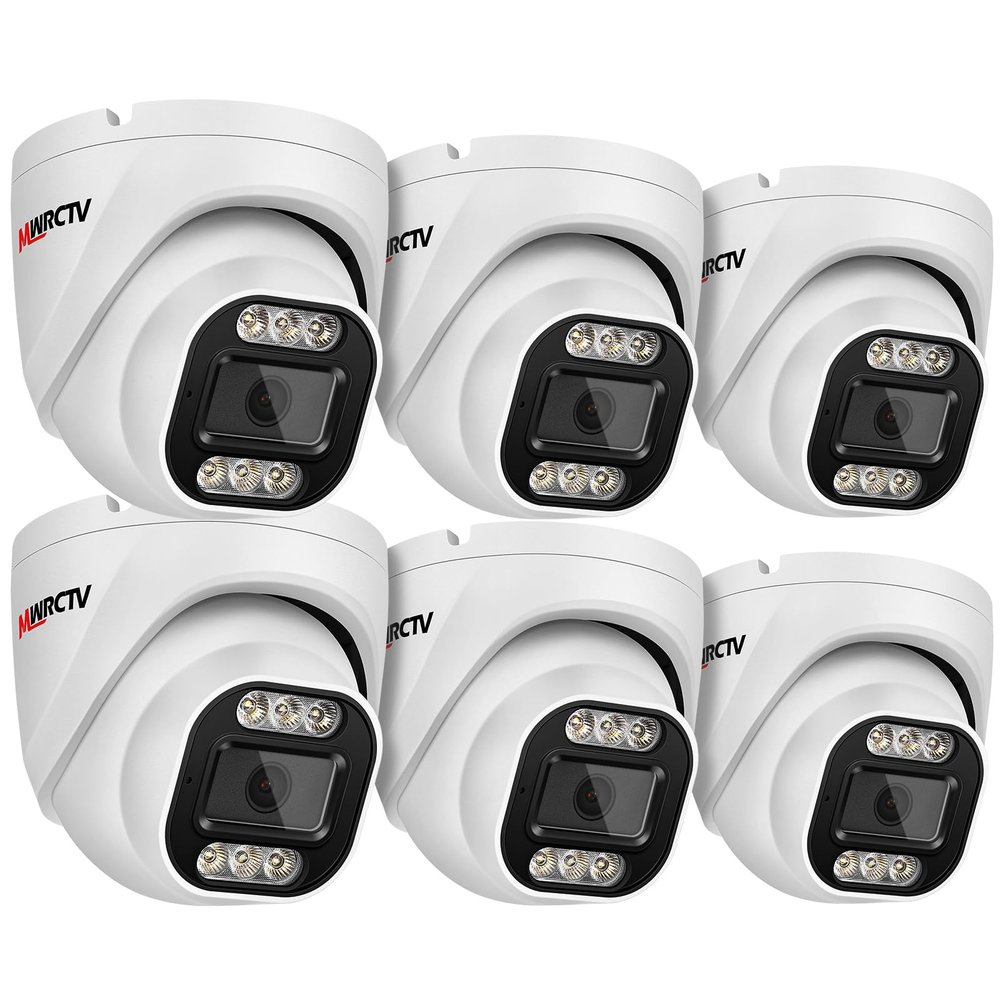 MWRCTV 8MP POE IP Camera Outdoor,4K Turret Security Dome Camera 2.8mm Wide Angle Lens,AI Human&Vehicle Detection,Smart Color Night Vision,Bulit in Mic,Full Metal Case Compatible for NVR RTSP(6Pcs)